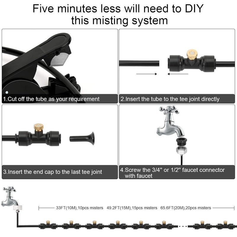 GMAULEE نظام تبريد بالرش، خط رش DIY بطول 33 قدم (10 متر) + 10 فوهات رذاذ نحاسية + موصل نحاسي (3/4'') نظام رذاذ خارجي للحديقة، حديقة مائية، ترامبولين، دفيئة - Image 4